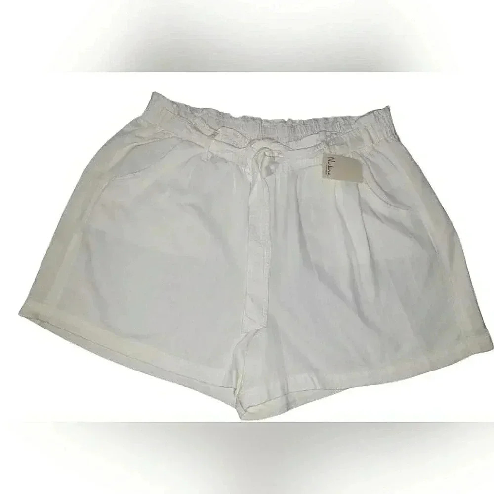 White 2X Shorts Pockets  Slip-On Lyocell Coastal Resort Festival Travel New